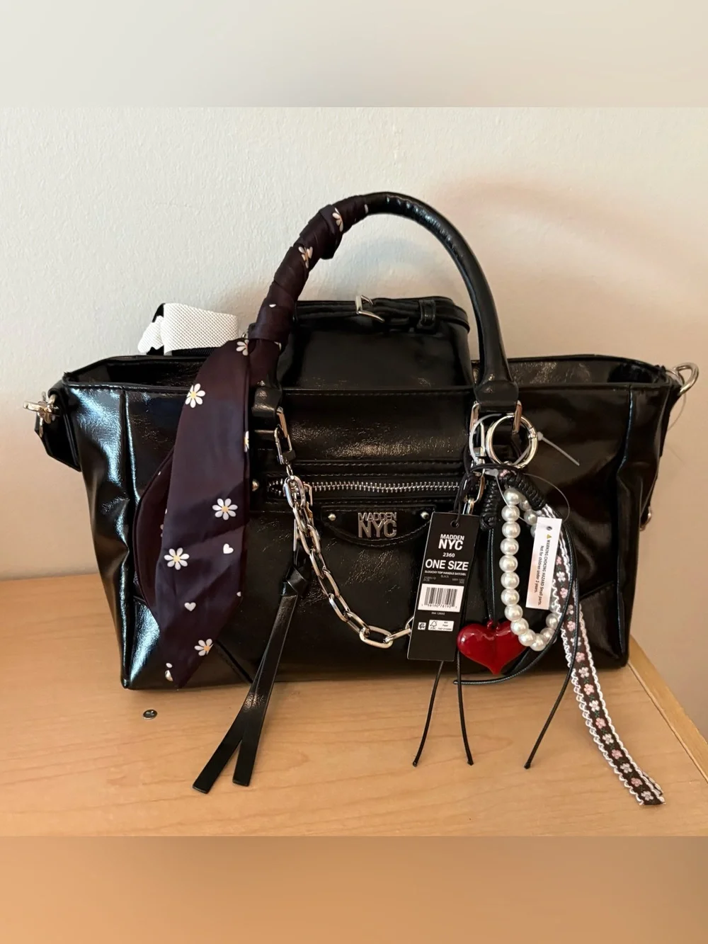 The Madden NYC Women's Slouchy Top Handle Satchel in Black NWT